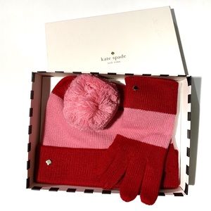 NWT Kate Spade beanie and gloves gift set red pink